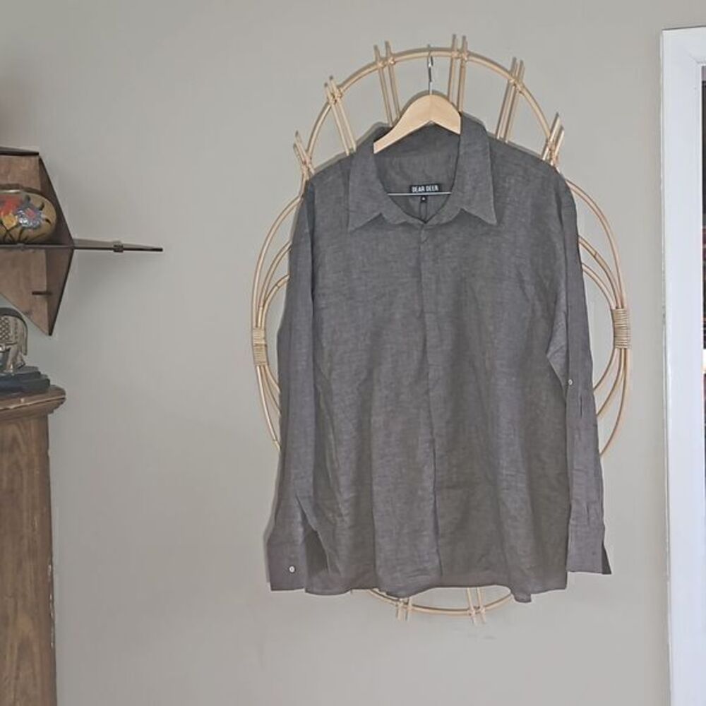 Dear Deer Men's‎ Lightweight Linen Open Collar Button Down Sz XL NWT